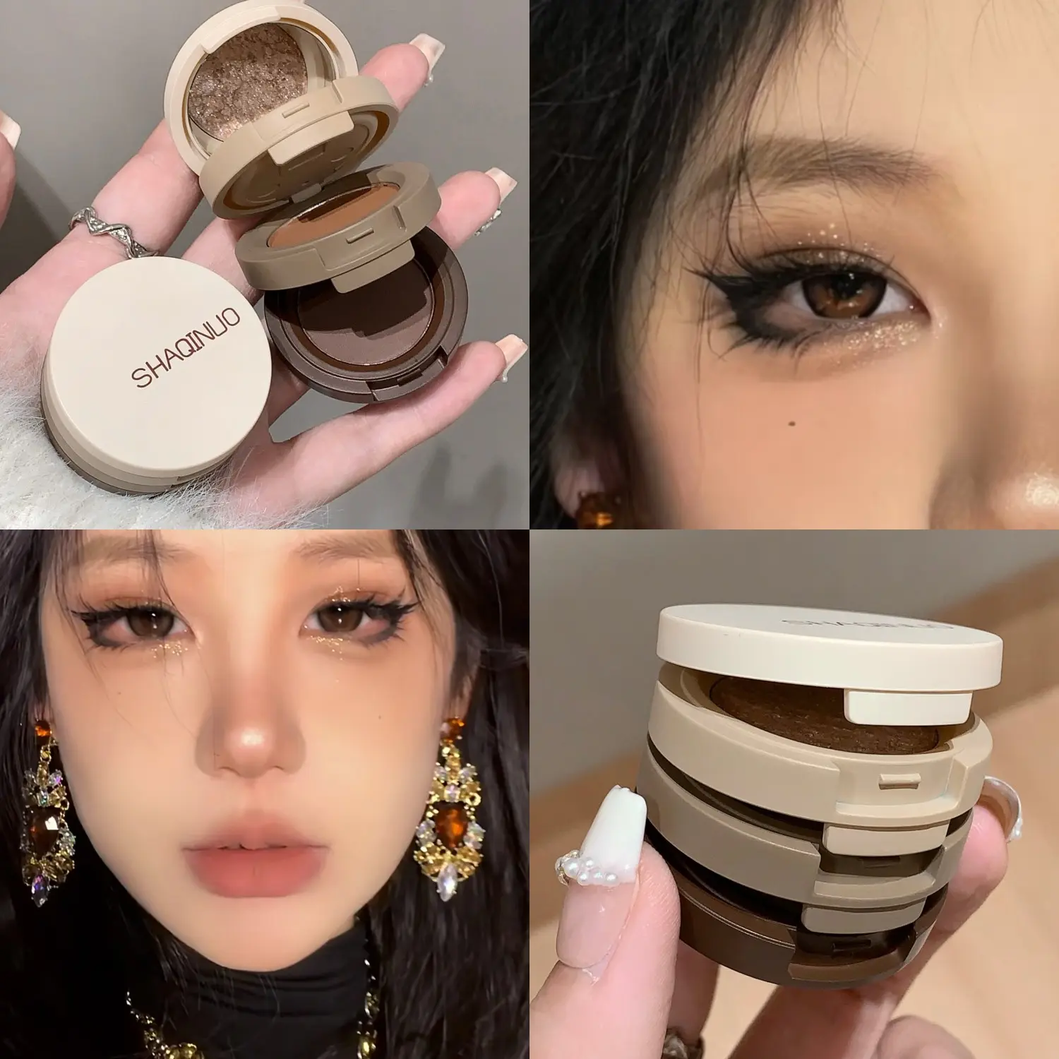 3 in 1 Matte Nude Glitter Eyeshadow Palette Tricolor Pearlescent Silkworm Eye Shadow Shimmer Brighten Face Contour Powder Makeup