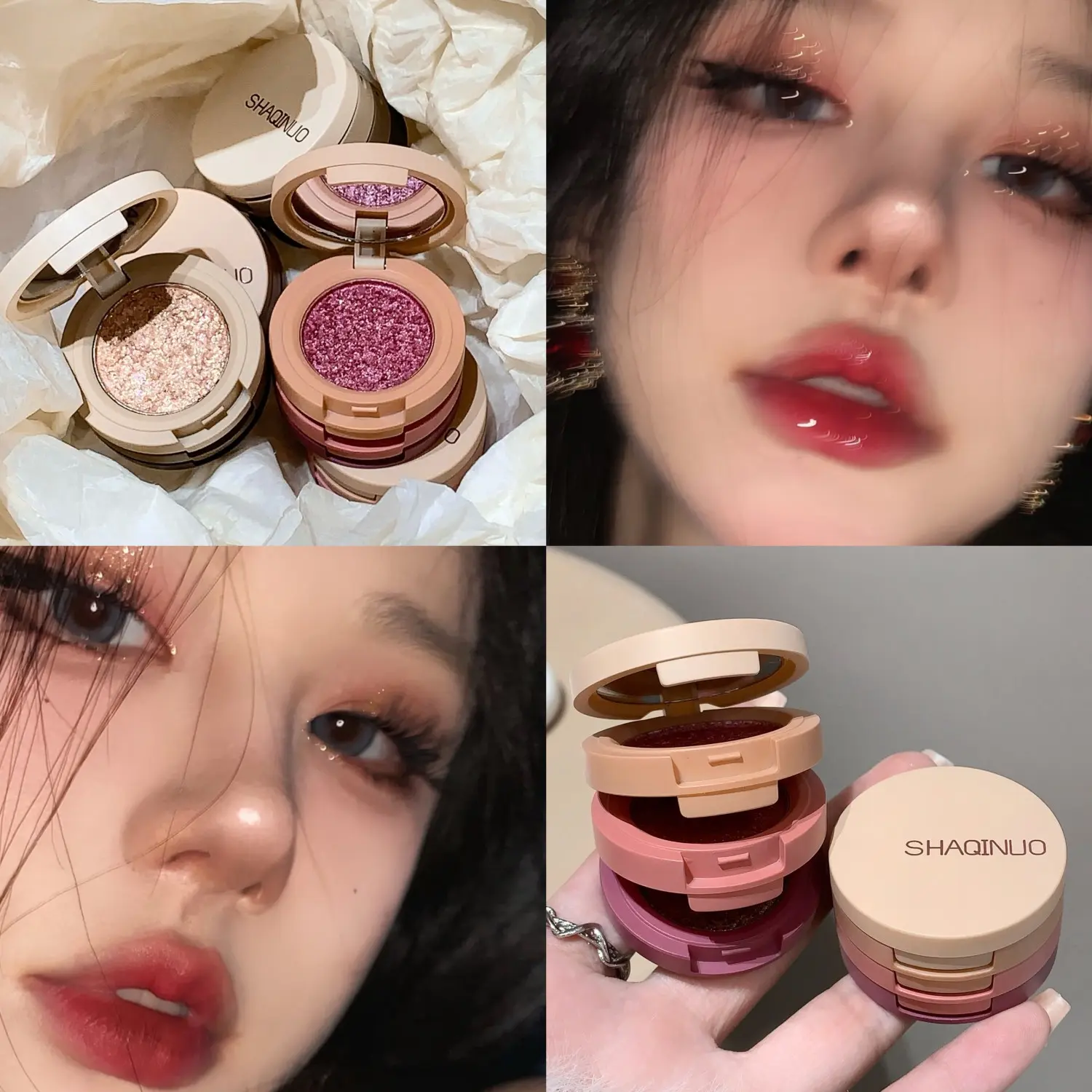 3 in 1 Matte Nude Glitter Eyeshadow Palette Tricolor Pearlescent Silkworm Eye Shadow Shimmer Brighten Face Contour Powder Makeup