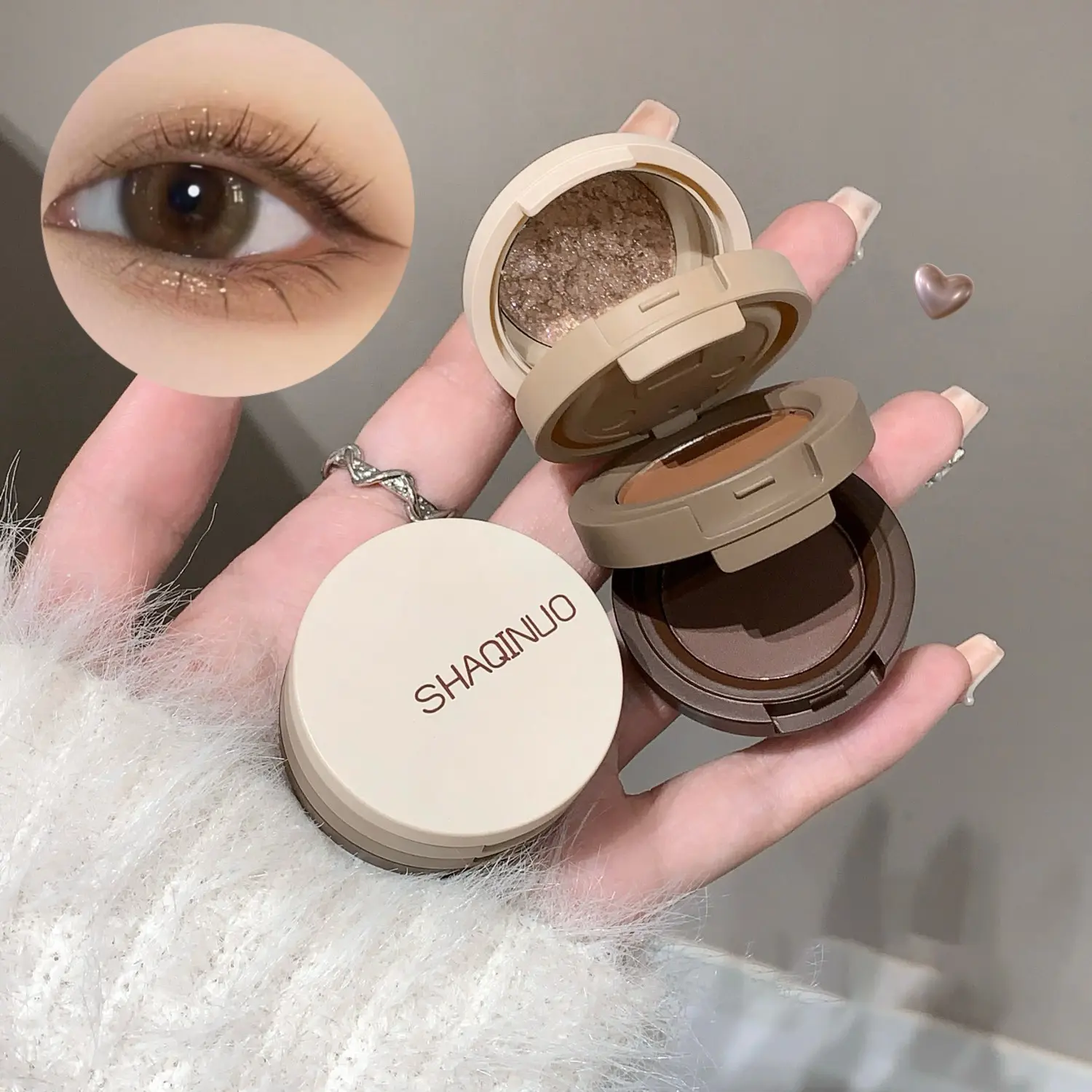 3 in 1 Matte Nude Glitter Eyeshadow Palette Tricolor Pearlescent Silkworm Eye Shadow Shimmer Brighten Face Contour Powder Makeup