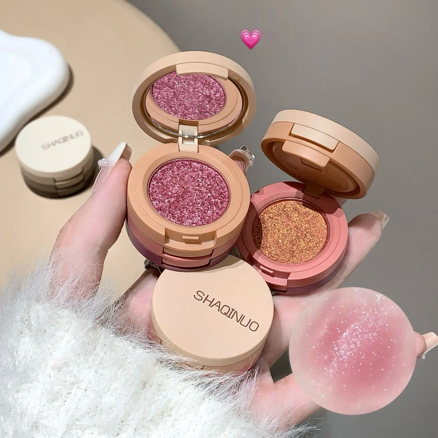 3 in 1 Matte Nude Glitter Eyeshadow Palette Tricolor Pearlescent Silkworm Eye Shadow Shimmer Brighten Face Contour Powder Makeup