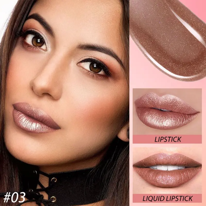 2 IN 1 Lipstick & Lip Gloss Sexy Metallic Pearlescent Color Liquid Lipstick Shimmer Long-lasting Moisturizing Waterproof Makeup