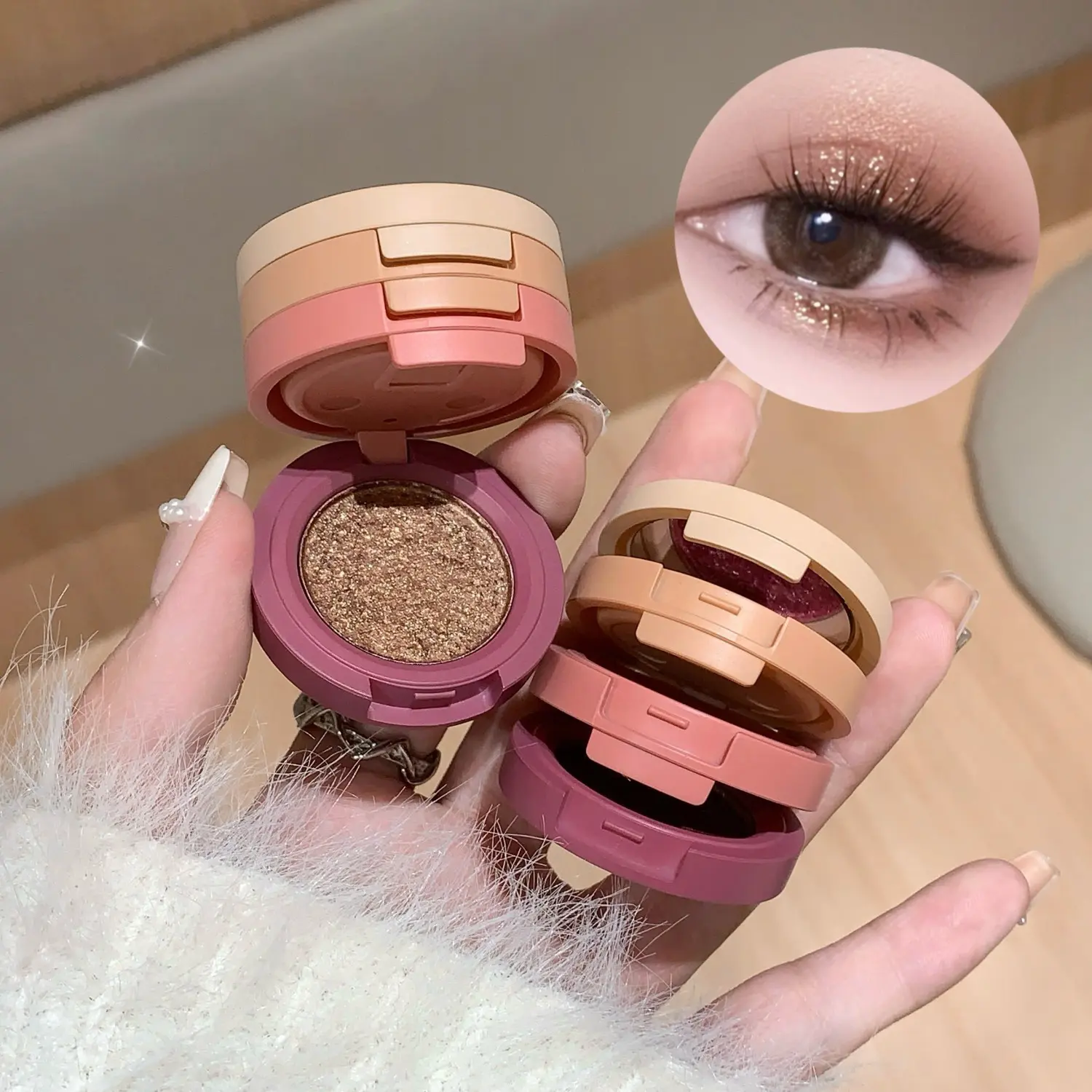 3 in 1 Matte Nude Glitter Eyeshadow Palette Tricolor Pearlescent Silkworm Eye Shadow Shimmer Brighten Face Contour Powder Makeup