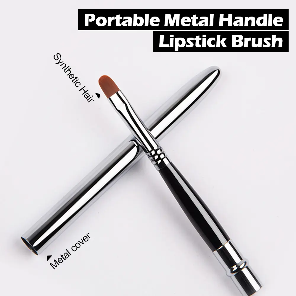 Portable Gold Silver Lip Gloss Makeup Brush Pen Metal Handle Cosmetic Lipgloss Lipstick Brush With Protect Cap