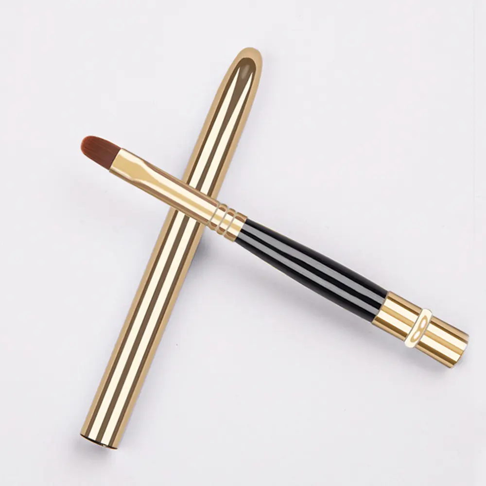 Portable Gold Silver Lip Gloss Makeup Brush Pen Metal Handle Cosmetic Lipgloss Lipstick Brush With Protect Cap