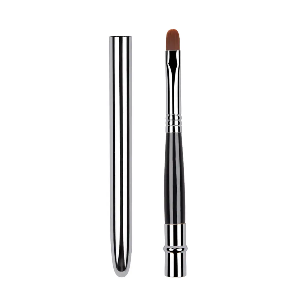 Portable Gold Silver Lip Gloss Makeup Brush Pen Metal Handle Cosmetic Lipgloss Lipstick Brush With Protect Cap