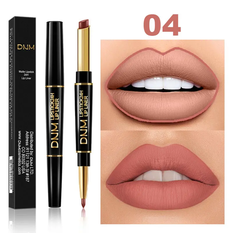2 In 1 Matte Lipstick Pencil Double Head Lip Liner Pen Red Nude Long Lasting Waterproof Lady Charming Lip Pencil Makeup Tools