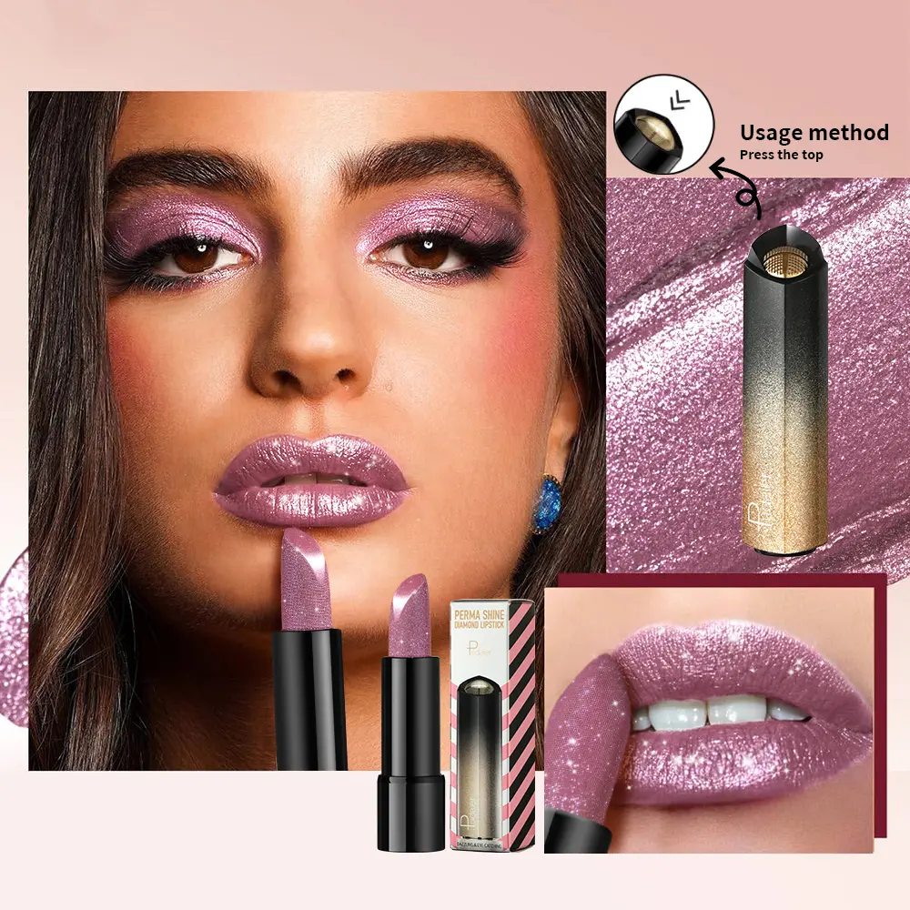 1 PC Glitter Lipstick, a pressable pearlescent lipstick, is very shiny like crushed diamond particles, smooth and long-lasting,
