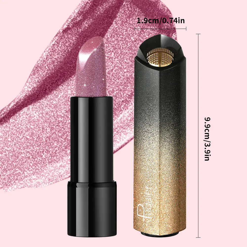 1 PC Glitter Lipstick, a pressable pearlescent lipstick, is very shiny like crushed diamond particles, smooth and long-lasting,
