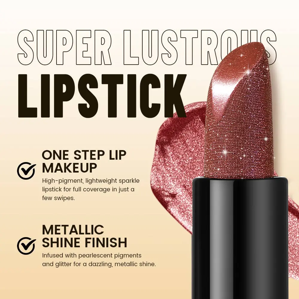 1 PC Glitter Lipstick, a pressable pearlescent lipstick, is very shiny like crushed diamond particles, smooth and long-lasting,