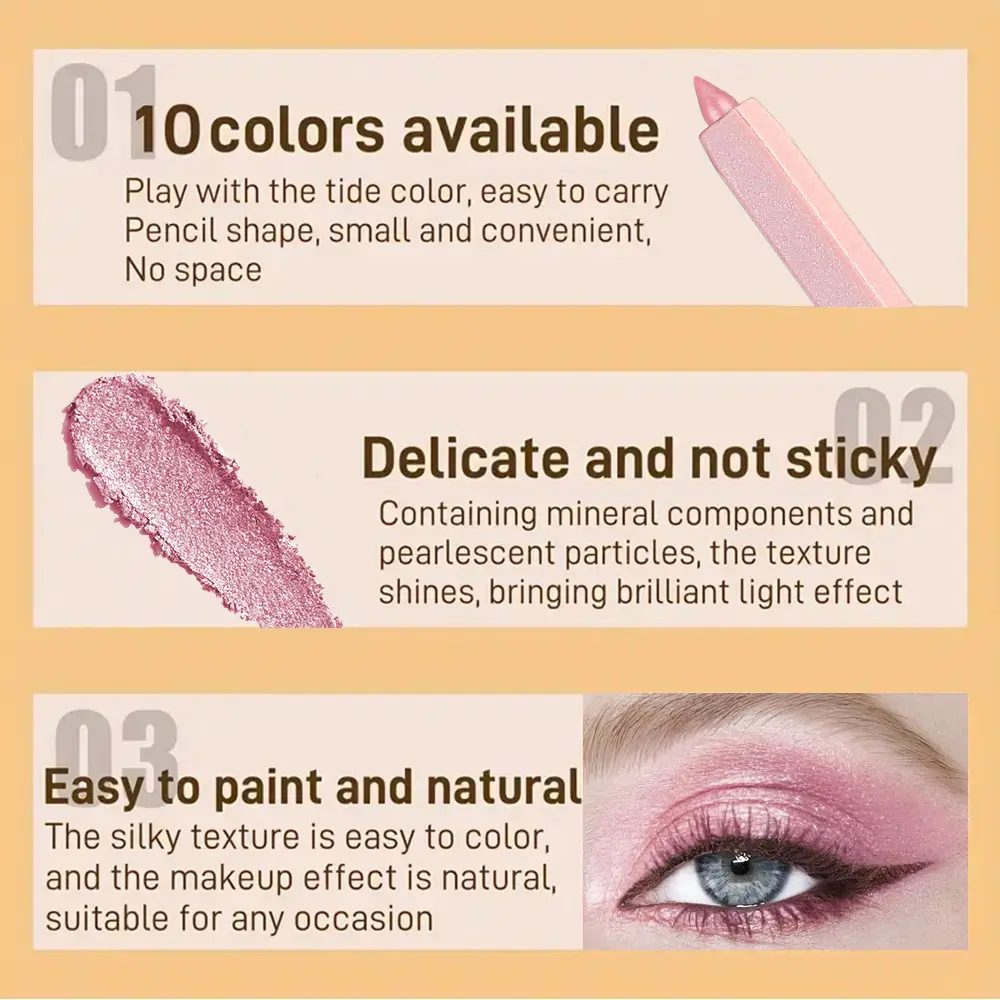 Shimmery Pink Eyeshadow Pencil, Monochrome Highlighting & Brightening Eye Pen, Single Stick, Shimmer Finish Makeup Accessory, Ca