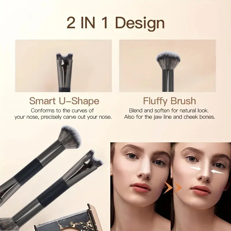 Nose Contour U-Shaped Makeup Brush Dual-End Nose Shadow Makeup Brushes Eyeshadow Contour Face Highlighting Brush Cosmetics Tools