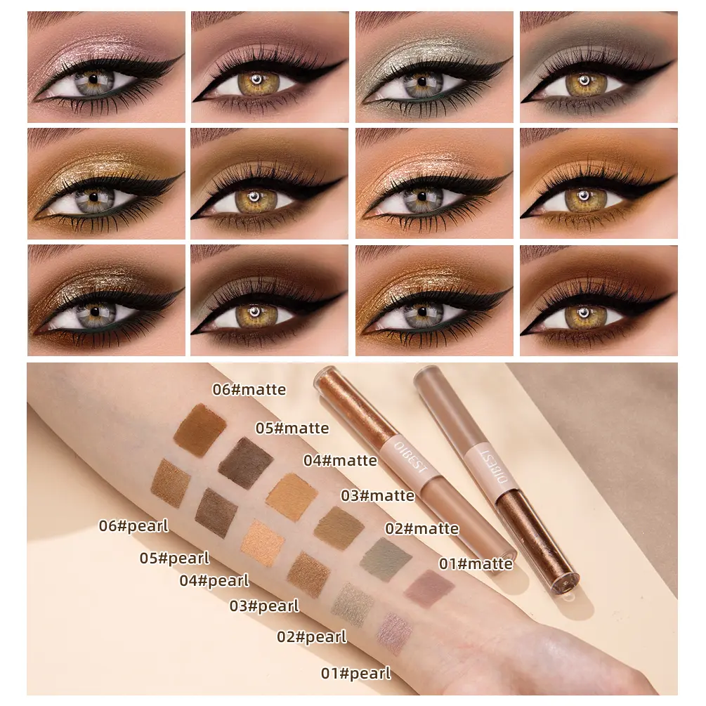 QIBEST Double-head Glitter Liquid Eyeshadow Contour Blush Pigment Silkworm Shimmer Matte Natural Cheek Shadow Cream Eyes Makeup