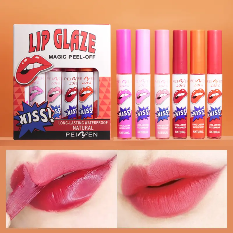 6-Color Tearable Lip Gloss Set Anti Stick Cup Lip Gloss Durable Waterproof Peeling Lip Gloss Cosmetics
