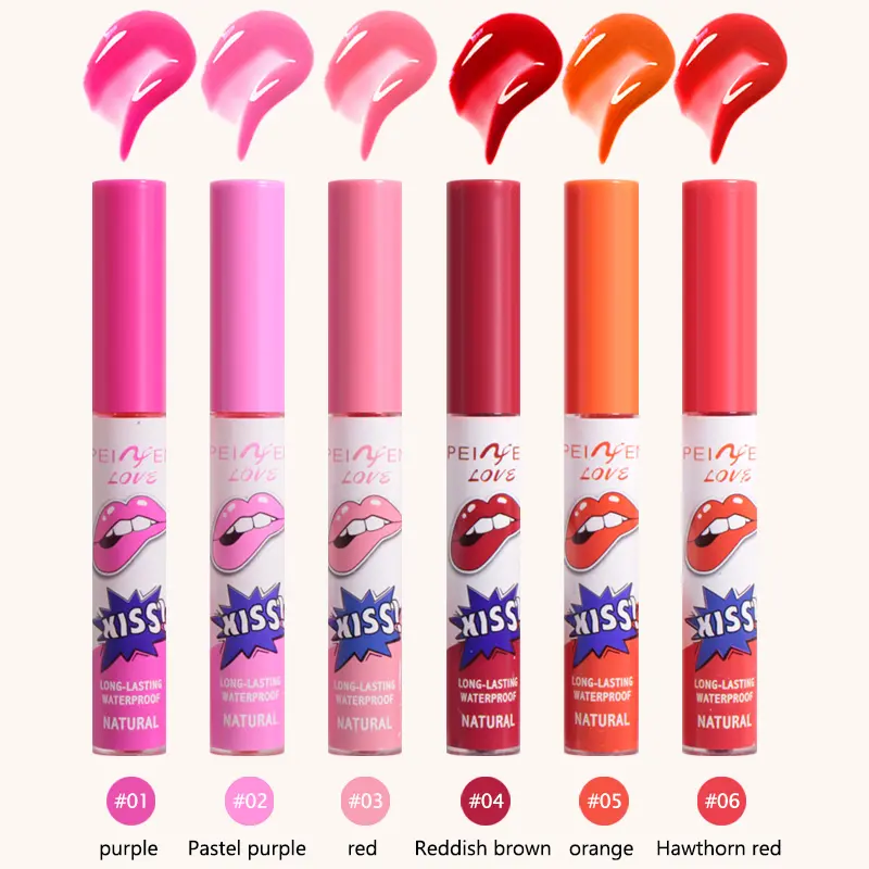 6-Color Tearable Lip Gloss Set Anti Stick Cup Lip Gloss Durable Waterproof Peeling Lip Gloss Cosmetics