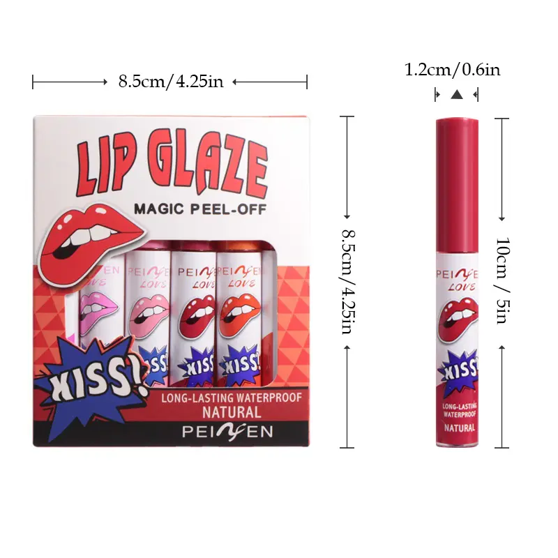 6-Color Tearable Lip Gloss Set Anti Stick Cup Lip Gloss Durable Waterproof Peeling Lip Gloss Cosmetics