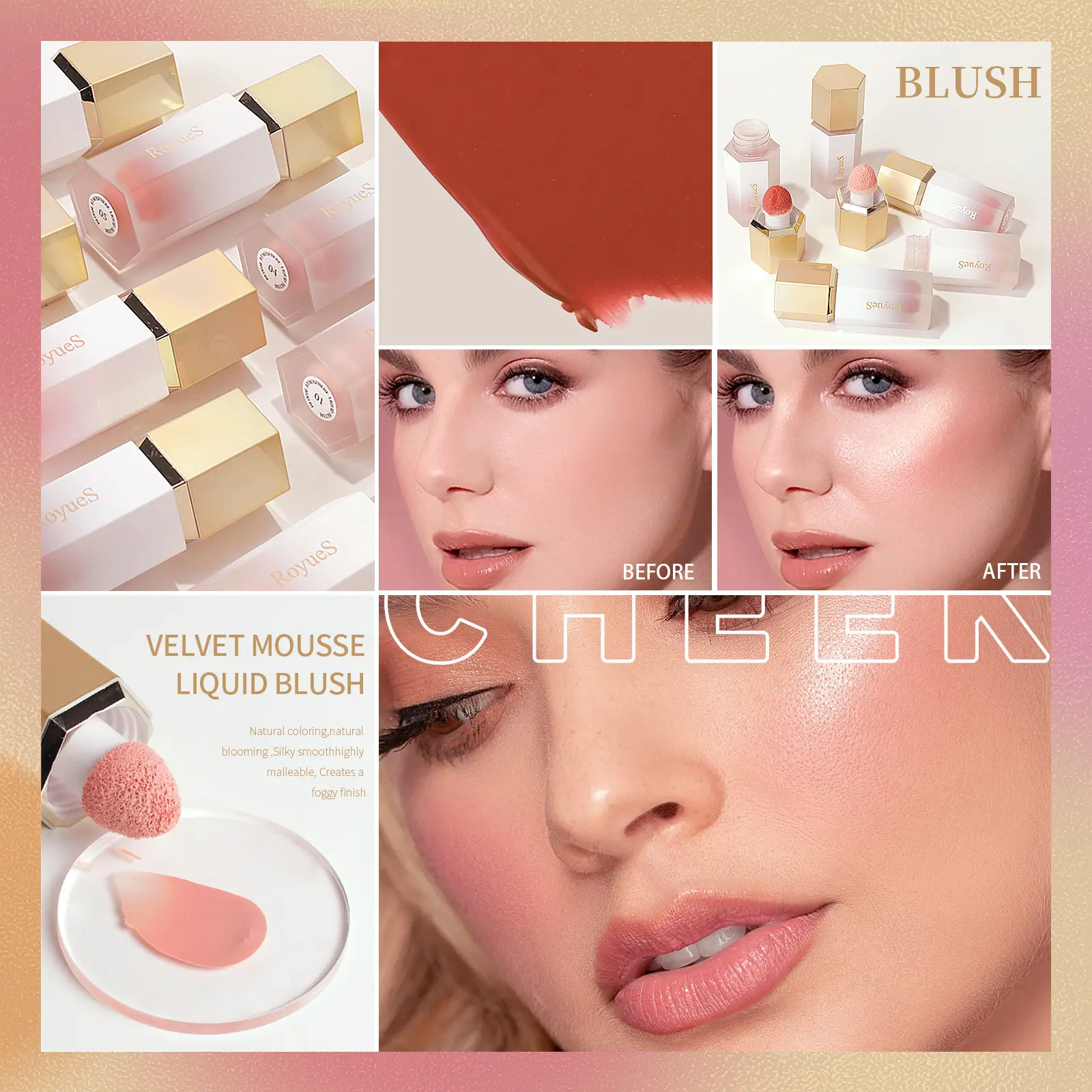 Liquid Contour With Cushion Applicator Highlight Shimmer Natural Soft Moisturizing Cream Liquid Blush For Cheek Cosmetics