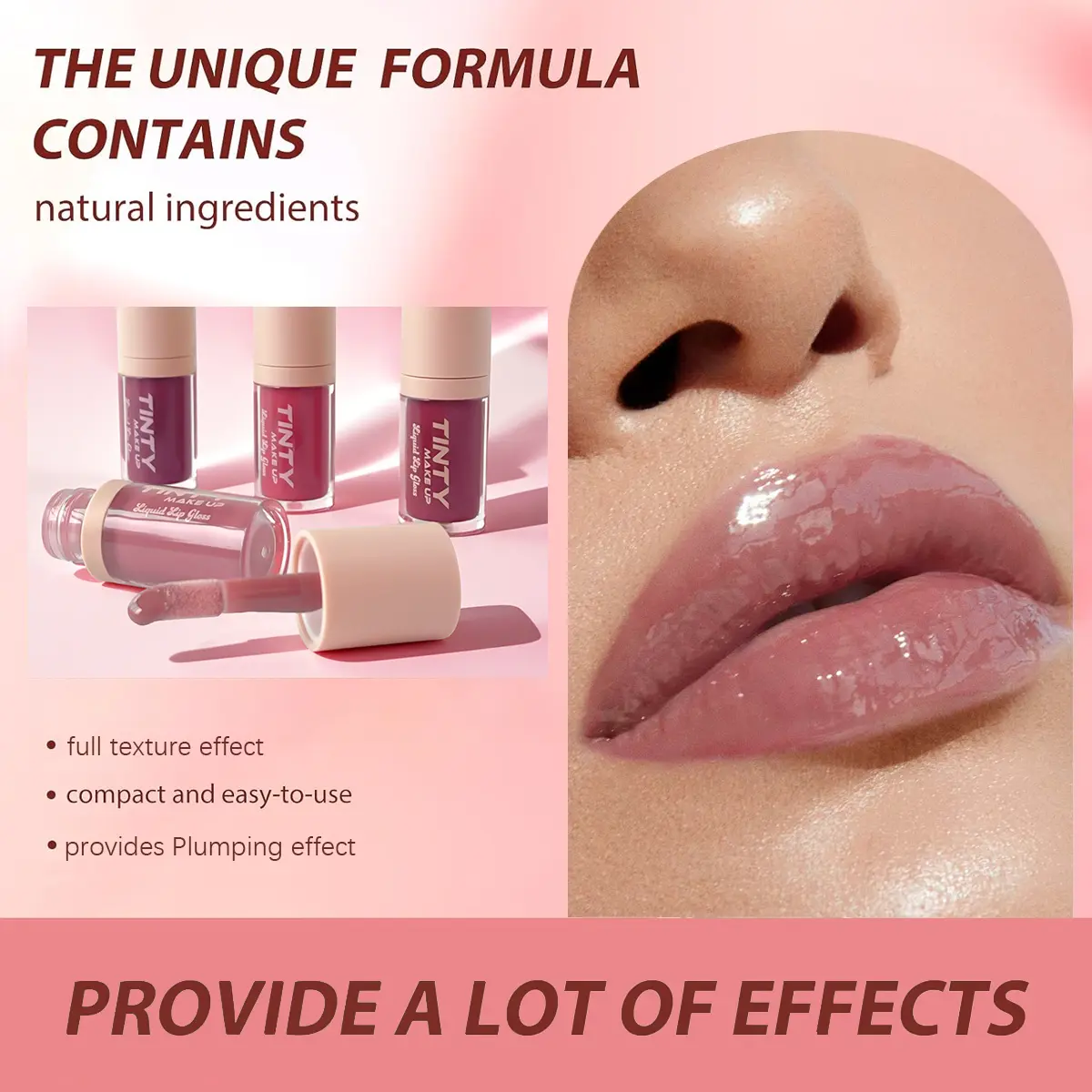 Four color mirror lip gloss lip oil nude brown moisturizing transparent lip makeup cosmetics