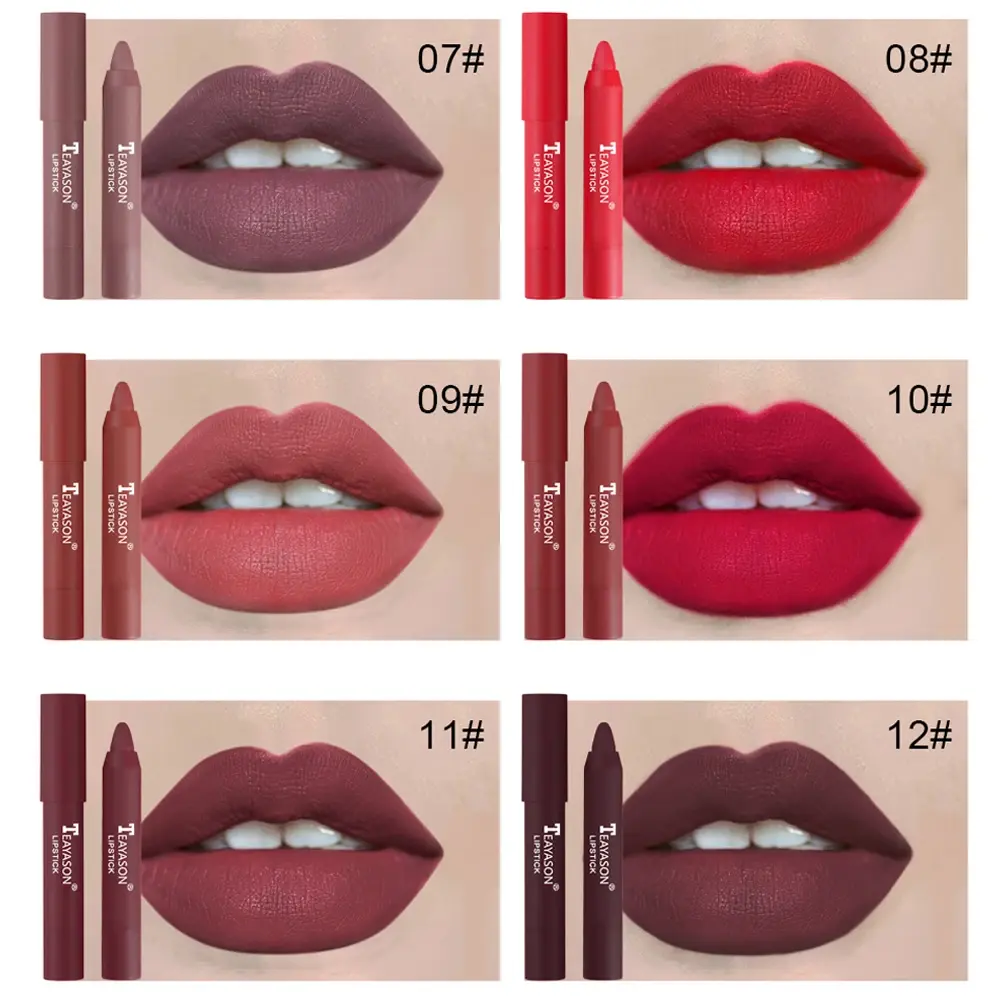 12 Colors Velvet Matte Lipsticks Pencil Waterproof Long Lasting Sexy Red Lip Stick on-Stick Cup Makeup Lip Tint Pen Cosmetic