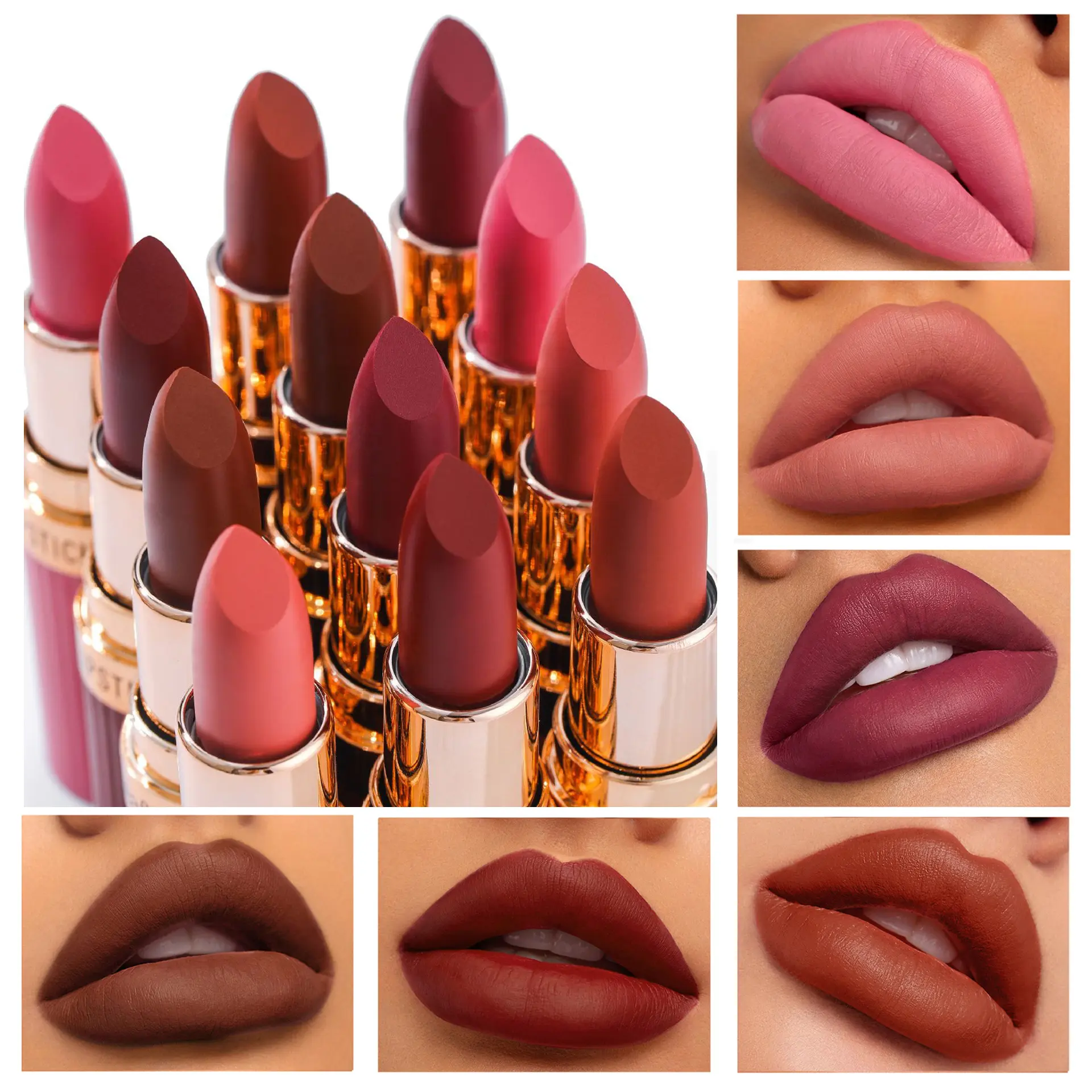 6 Color Matte Lipstick Velvet Dark Brown Lip Gloss Waterproof Lasting Pigments Makeup Nude Coffee Lip Stick Lips Makeup Cosmetic