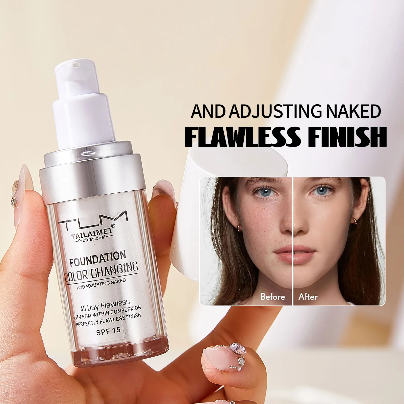 2Pcs Liquid Foundation Color Changing Concealer Waterproof Natural Brighten Skin Tone Face Cosmetics Makeup for Women & Men 30ml