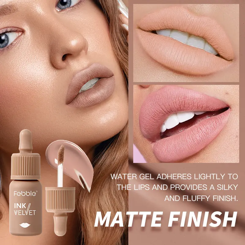 Febble 6 Color Matte Lip Gloss Nude Velvet Liquid Lipstick Multifunctional Long-lasting Lip Cosmetics Suitable for Autumn Winter
