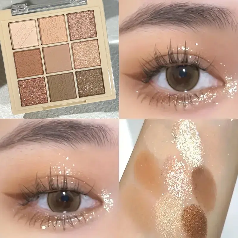 JUJU Dream 9 Color Eyeshadow Palette, Matte And Shimmer Brown Eyeshadows Powder, Long Lasting Blendable Eyeshadow Cosmetics