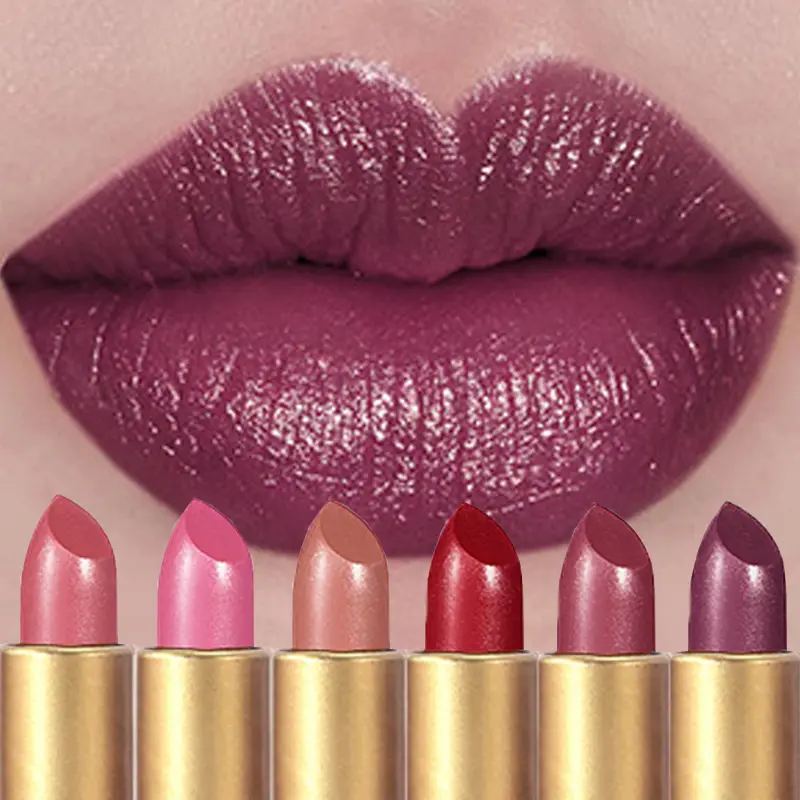 Shimmer Coral Metallic Lipstick Glitter Diamond Waterproof Lip Gloss High Pigment Shiny Sparkling Pearl Pink Lipstick Cosmetics
