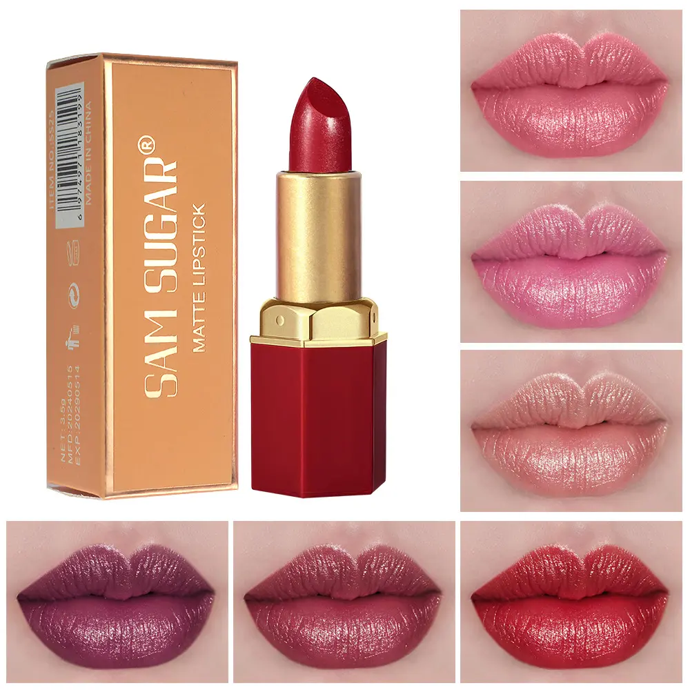 Shimmer Coral Metallic Lipstick Glitter Diamond Waterproof Lip Gloss High Pigment Shiny Sparkling Pearl Pink Lipstick Cosmetics