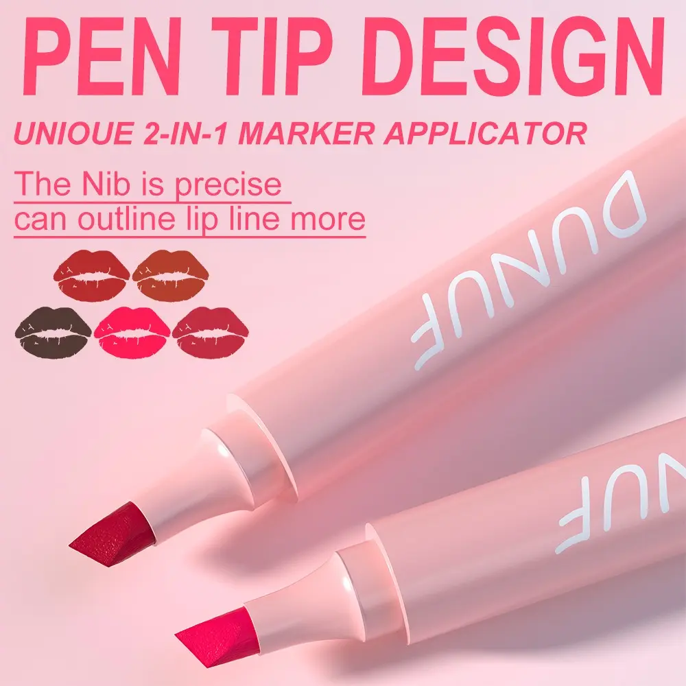 5 Colors Bevel Lipstick Pen Velvet Matte Lipliner Waterproof Nourishing Not Fading Makeup Rose Red Lip Tint Liquid Cosmetic
