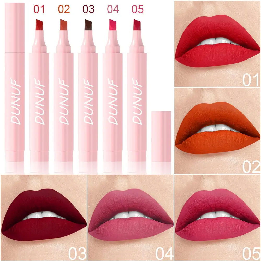 5 Colors Bevel Lipstick Pen Velvet Matte Lipliner Waterproof Nourishing Not Fading Makeup Rose Red Lip Tint Liquid Cosmetic
