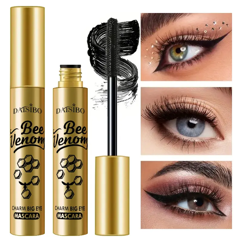 5D Black Mascara Thickening, Lengthening, Curling, Waterproof Liquid Fiber Mascara Makeup Silky Lash Bee Venom Eye Cosmetic