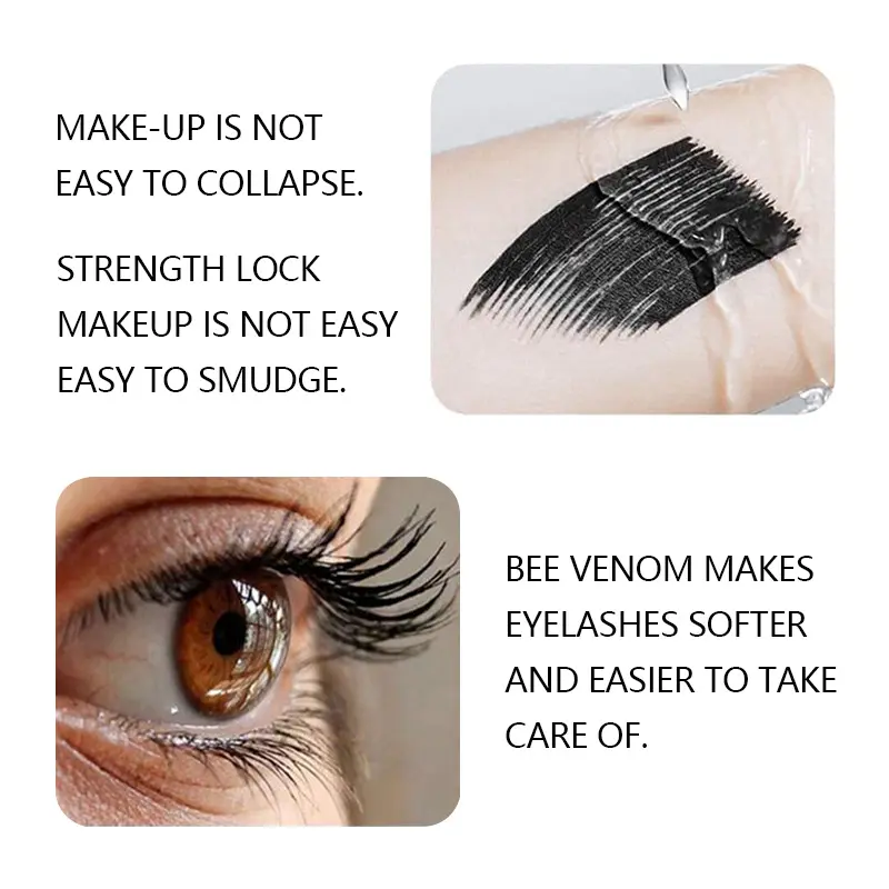 5D Black Mascara Thickening, Lengthening, Curling, Waterproof Liquid Fiber Mascara Makeup Silky Lash Bee Venom Eye Cosmetic