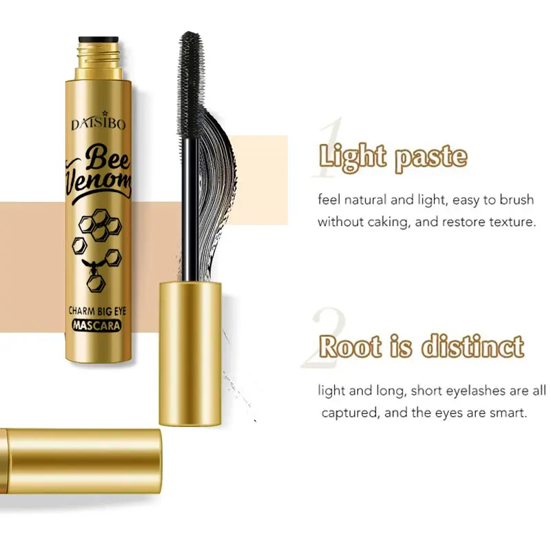 5D Black Mascara Thickening, Lengthening, Curling, Waterproof Liquid Fiber Mascara Makeup Silky Lash Bee Venom Eye Cosmetic