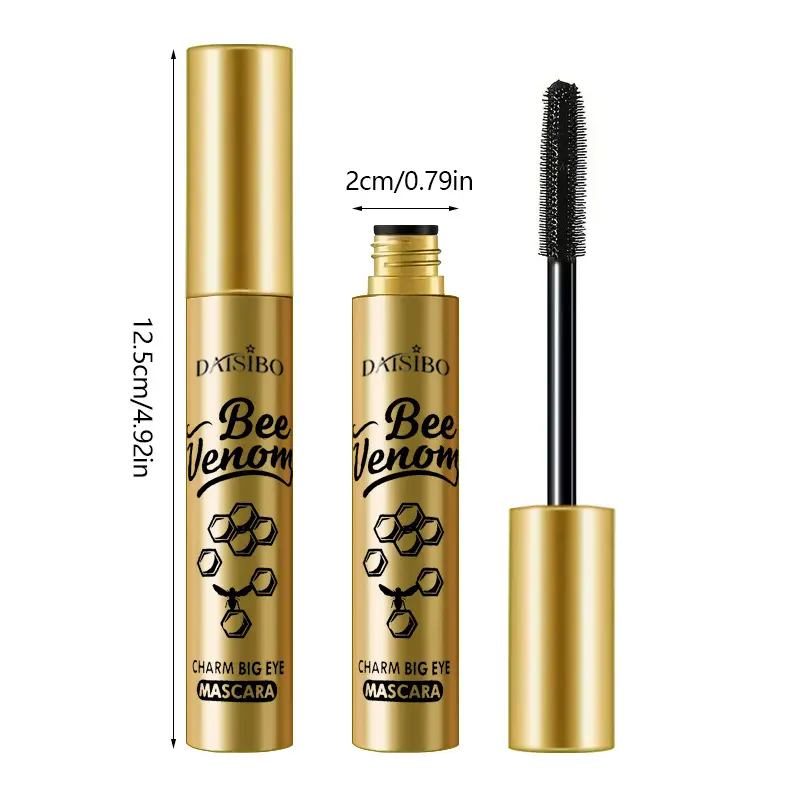 5D Black Mascara Thickening, Lengthening, Curling, Waterproof Liquid Fiber Mascara Makeup Silky Lash Bee Venom Eye Cosmetic