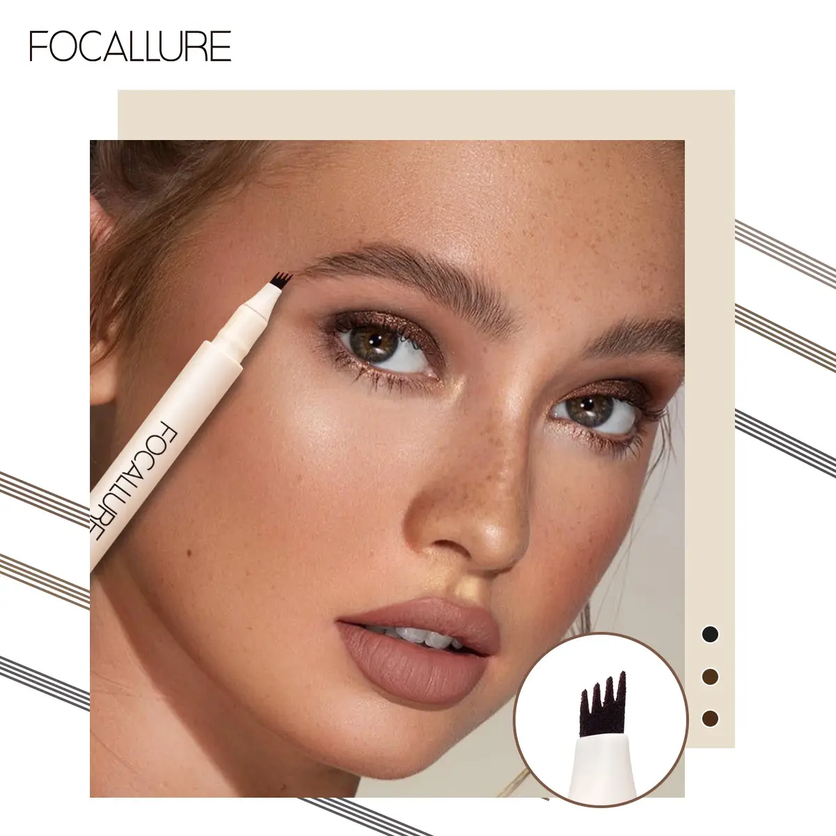 Wholesale FOCALLURE 4 Forks Eyebrow Pencil Ultra-fine Waterproof Long Lasting Natural Eye Brow Tattoo Tint Enhancers Cosmetics