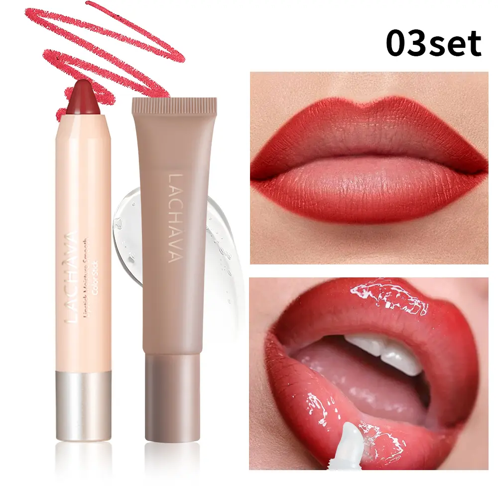 Combination Set of Lip Liner Lip Gloss, Yellow Tube Lip Liner Moisturizing Lip Gloss, Essential for Daily Use