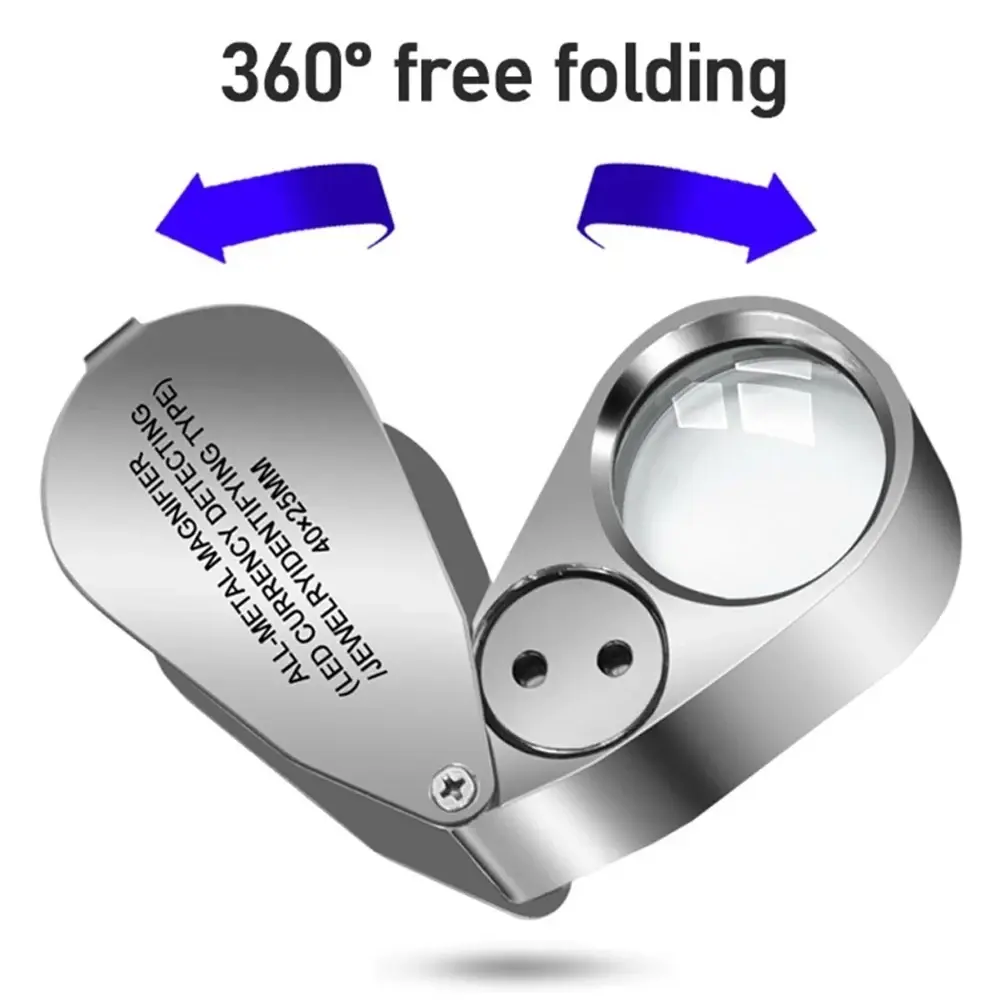 40X Mini Jewelry Magnifying Glass With LED UV Light Foldable Magnifier Portable Handheld Eye Magnifier Glass 25mm Jewelry's Loup