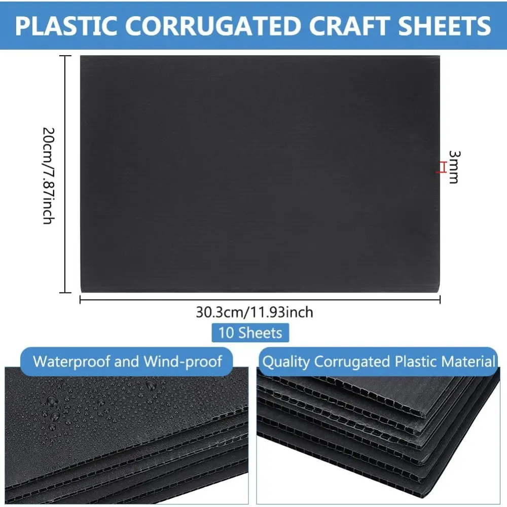 10 Pcs Black Corrugated Plastic Sheets 12x7.8 Inch Sturdy Blank Yard Signs 3mm Waterproof Sign Board for House Sale Signs Lawn