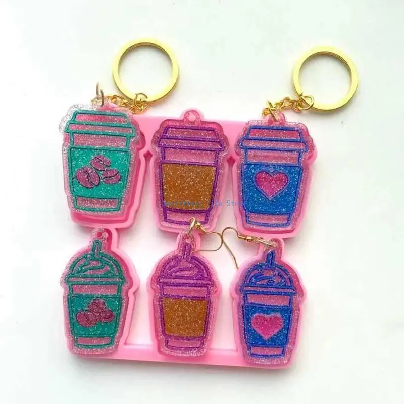 D5QB Pendant Keychain Casting Resin Mold DIY Decorations Mold Handmade 6 Coffee Cups Earrings Eardrop Danglers Silicone Mould