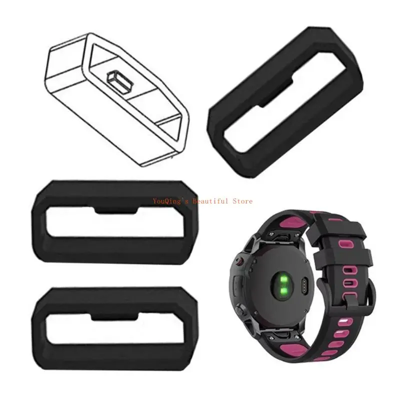 N0HE 5Pcs Rubber Watchbands Black Strap Loop Ring Silicone Watch Bands Accessories Holder 20 22 26mm Locker