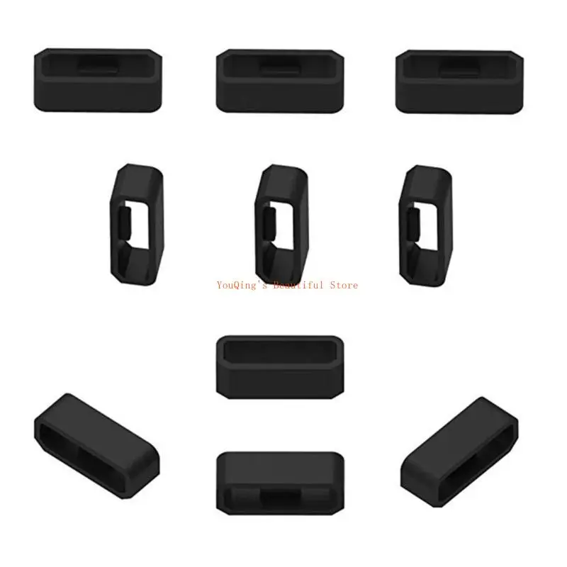 N0HE 5Pcs Rubber Watchbands Black Strap Loop Ring Silicone Watch Bands Accessories Holder 20 22 26mm Locker