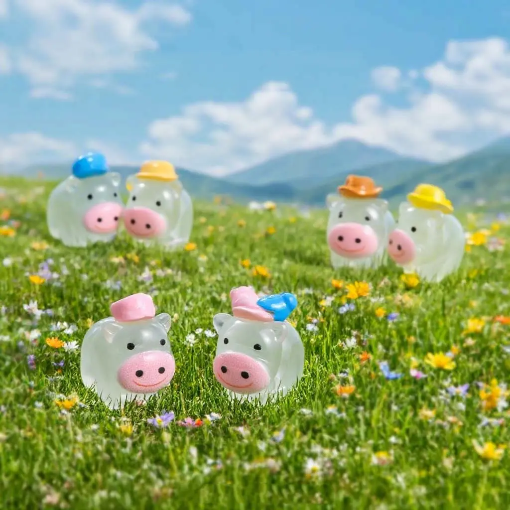 50/100PCS Luminous Mini Cows Desk Decorative Figurines 9 Occupations Cow Fairy Garden Decorations Car Interior Ornaments DIY