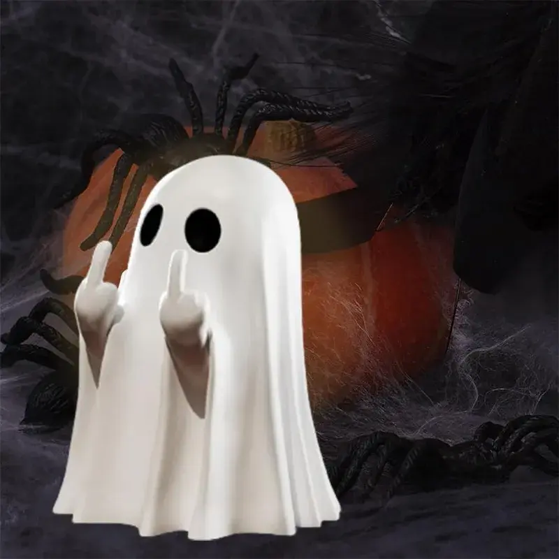 Car Decorate Luminous Middle Finger Cute Ghost Statue Small Scary Ghost Figurines Halloween Decoration Home Table Ornaments