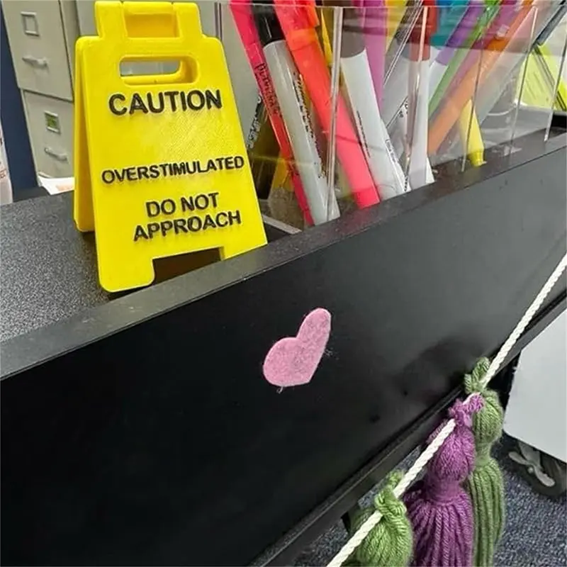 Caution Overstimulated Desk Sign Office Desk Warning Sign Fun Desktop Small Warning Sign Ornament New type of worker Toy New