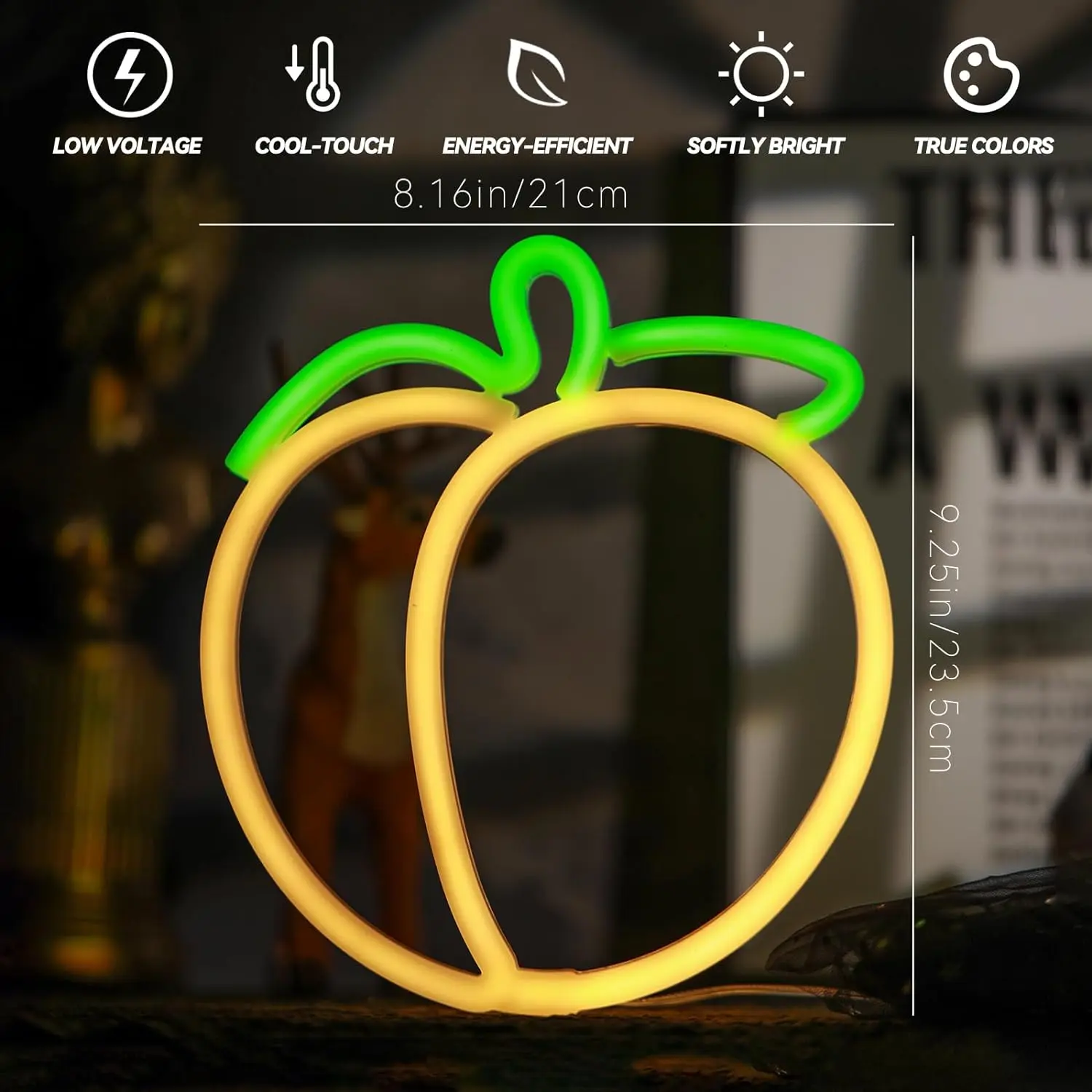 Fruit Peach Neon Sign LED Neon Sign for Wall Decoration with USB Dimmable Neon Sign for Different Occasions Like Bar Party