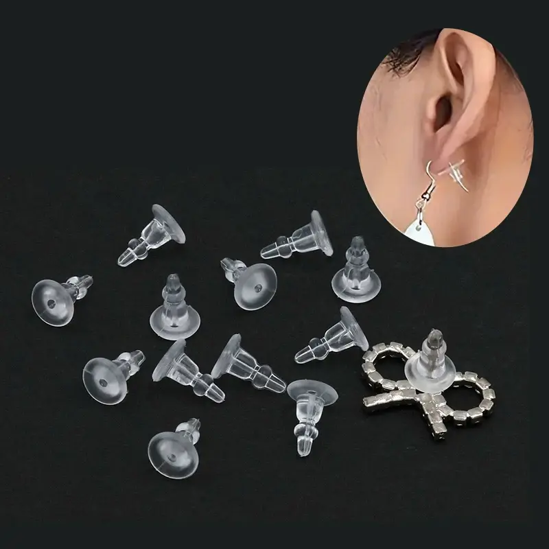1 Box DIY Parts Ear Plugging Clear Soft Silicone Rubber Earring Backs Safety Bullet Stopper Rubber Earring Jewelry Accessories