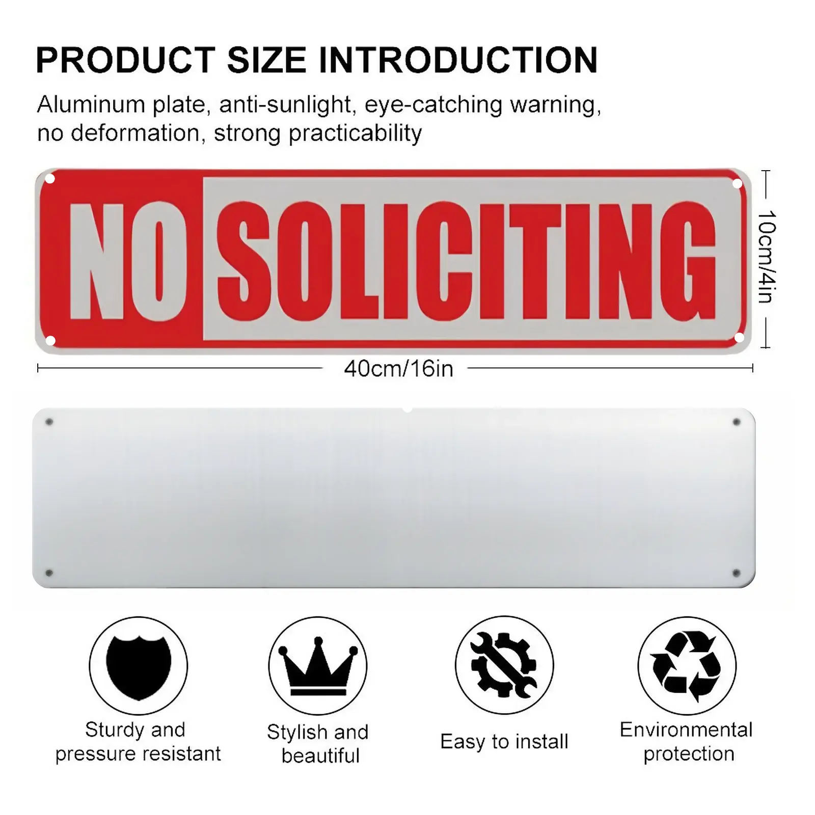 No Soliciting Sign,Premium Durable waterproofing Warning Aluminum Sign,Outdoor Tin Metal Sign for Home Office Villa Corporation
