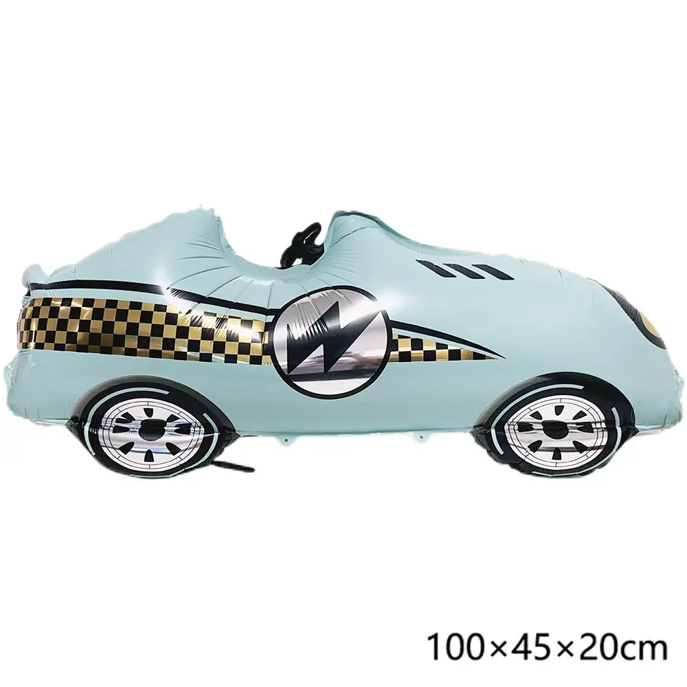 Car Race Balloons Traffic Cones Black White Checkered Flags Racing Wheel tire Foil Balloon Kids Car Birthday Party Decorations