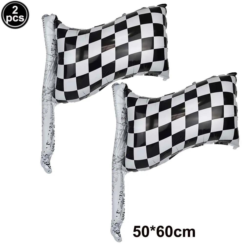 Car Race Balloons Traffic Cones Black White Checkered Flags Racing Wheel tire Foil Balloon Kids Car Birthday Party Decorations