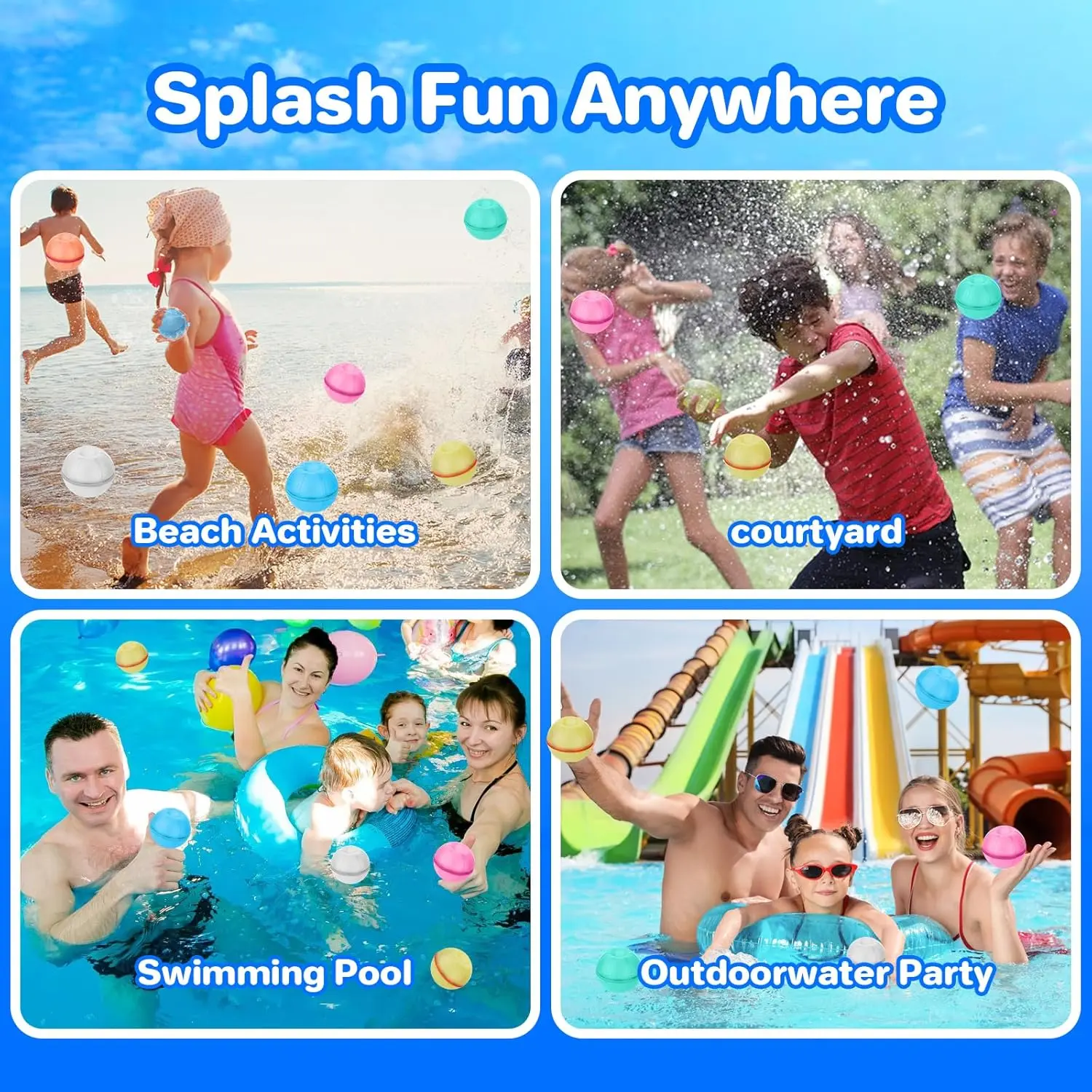 Refillable Water Balloon Double Opening Swim Pool Silicone Reusable Water ball Self Sealing Water Splash Balls for Kids
